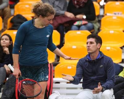 Anna Lena Friedsam and Coach Sascha Mueller during the break German Championships 2018 Copyright: xJuergenxHasenkopfx