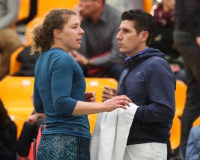 Anna Lena Friedsam and Coach Sascha Mueller during the break German Championships 2018 Copyright: xJuergenxHasenkopfx