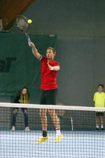 Tennis show match of Florian Mayer against Maximilian Marterer in tennis hall green-white in Bayreuth tennis player Florian Mayer