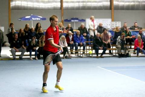 Tennis show match of Florian Mayer against Maximilian Marterer in tennis hall green-white in Bayreuth tennis player Florian Mayer