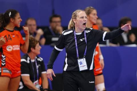 Handball, EM Damen, Spiel um Platz 3, Rumänien - Niederlande Helle Thomsen ( Entraineur coach Pays Bas ) HANDBALL : Roumanie vs Pays Bas - Petite Finale Euro feminin - 16 12 2018 GwendolineLeGoff Panoramic 