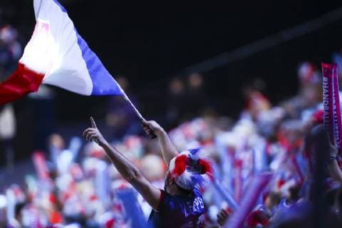 Handball, EM Damen, Finale, Russland - Frankreich Supporter francais drapeau HANDBALL : Russie vs France - Finale Euro feminin - 16 12 2018 GwendolineLeGoff Panoramic 