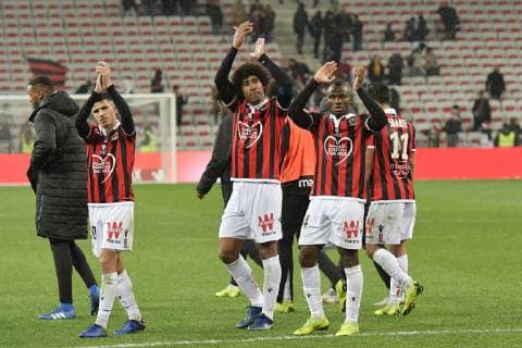 Fin de match - Youcef Atal (OGC Nice) - Dante (OGC Nice) - Ignatius Ganago (OGC Nice) FOOTBALL : OGC Nice vs Saint Etienne - Ligue 1 conforama - Nice - 16 12 2018 NorbertScanella Panoramic 