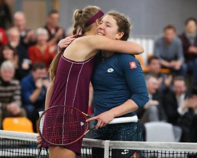 Antonia Lottner lks congratulates the winner Anna Lena Friedsam German Championships 2018 final Copyright: xJuergenxHasenkopfx