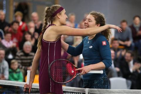 Antonia Lottner lks congratulates the winner Anna Lena Friedsam German Championships 2018 final Copyright: xJuergenxHasenkopfx