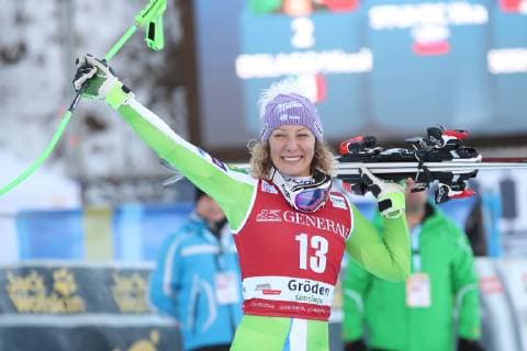 ALPINE SKIING - FIS WC Val Gardena VAL GARDENA,ITALY,18.DEC.18 - ALPINE SKIING - FIS World Cup, downhill, ladies, award ceremony. Image shows the rejoicing of Ilka Stuhec (SLO). Keywords: Stoeckli. GEPAxpictures xChristianxWalgram