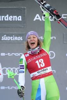 ALPINE SKIING - FIS WC Val Gardena VAL GARDENA,ITALY,18.DEC.18 - ALPINE SKIING - FIS World Cup, downhill, ladies. Image shows the rejoicing of Ilka Stuhec (SLO). Keywords: Stoeckli. GEPAxpictures xChristianxWalgram
