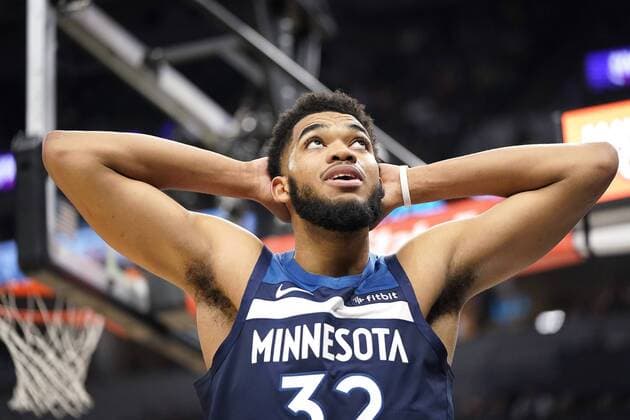 December 19, 2018 - Minneapolis, MN, USA - The Minnesota Timberwolves Karl-Anthony Towns (32) reacts to being called on a foul during overtime against the Detroit Pistons at Target Center in Minneapolis on Wednesday, Dec. 19, 2018. The Pistons won, 129-123, in OT. Detroit at Minnesota - ZUMAm67_ 20181219_zaf_m67_021 Copyright: xLeilaxNavidix