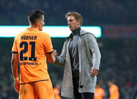 19 12 2018 Football 1 Bundesliga 2018 2019 16 Matchday SV Werder Bremen TSG 1899 Hoffenheim at Weserstadion Bremen L R Benjamin Hübner Hoffenheim and coach Julian Nagelsmann Hoffenheim DFL and DFB regulations prohibit any use of photographs as image sequences and or quasi video
