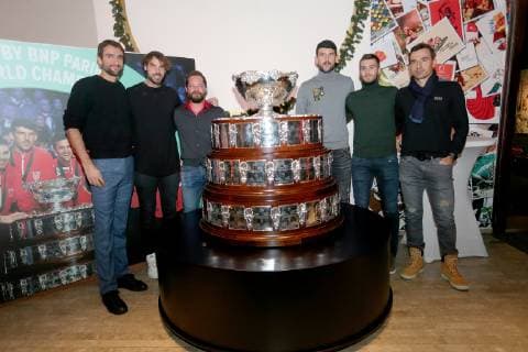 Tennis, DavisCup-Trophäe in Zagreb enthüllt Davis Cup trophy 20.12.2018., Zagreb - The unveiling of the Davis Cup trophy, which arrived in Croatia and exhibited in the Museum of Arts and Crafts. Marin Cilic, Mate Delic, Zeljko Krajan, Franko SKugor, Borna Coric, Ivan Dodig  DaliborxUrukalovic PIXSELL