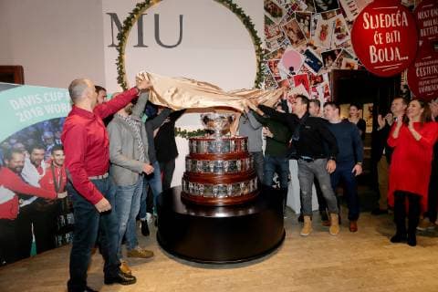 Sport Bilder des Tages Tennis, DavisCup-Trophäe in Zagreb enthüllt Davis Cup trophy 20.12.2018., Zagreb - The unveiling of the Davis Cup trophy, which arrived in Croatia and exhibited in the Museum of Arts and Crafts. Marin Cilic, Mate Delic, Zeljko Krajan, Franko SKugor, Borna Coric, Ivan Dodig  DaliborxUrukalovic PIXSELL