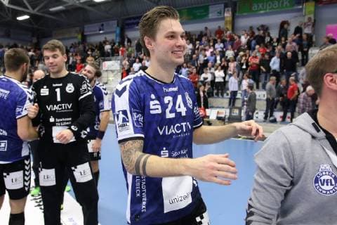 Freude bei Finn Kretschmer VfL Luebeck Schwartau 24 ASV Hamm Westfalen vs. VfL Luebeck Schwartau Handball 2 Bundesliga 21 12 2018 ASV Hamm Westfalen vs. VfL Luebeck Schwartau Handball 2 Bundesliga 21 12 2018 Hamm Copyright: xEIBNER JanxStrohdiekx EP_JSK