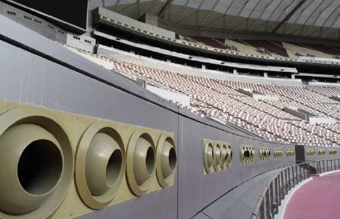 Football: 2022 World Cup stadium Photo taken Dec. 17, 2018, shows the cooling system at Khalifa International Stadium in Doha, one of the venues for the 2022 football World Cup in Qatar. 