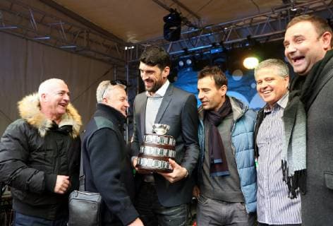 Welcome ceremony for Davis Cup winners 22.12.2018.Sibenik,Croatia - City of Sibenik and Tennis club Subicevac organized welcome ceremony for Davis Cup winners Franko Skugor and Ivan Dodig with Neven Nakic.  DuskoxJaramaz PIXSELL