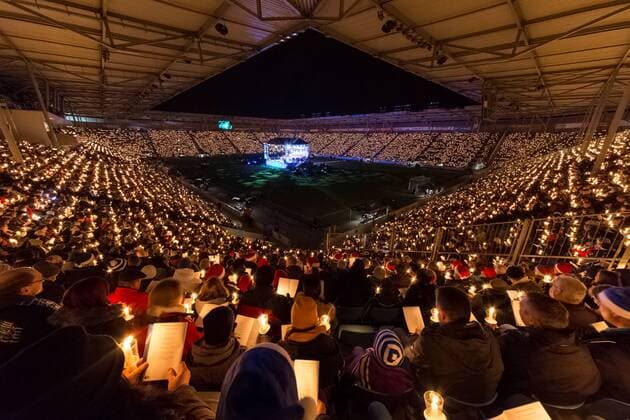 23 12 2018 xtgx Football 2 Bundesliga 1 FC Magdeburg Weihnachtssingen emspor v l Overview of MDCC Arena Panorama Wide Angle DFL DFB REGULATIONS PROHIBIT ANY USE OF PHOTOGRAPHS as IMAGE SEQUENCES and or QUASI VIDEO Magdeburg