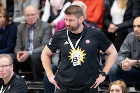Luebbecke Germany 26 12 2018 2 Handball Bundesliga 2018 2019 TuS N Luebbecke vs TSV Bayer Dormagen Coach Aaron Ziercke Luebbecke Luebbecke Nordrhein Westfalen Germany Merkur Arena
