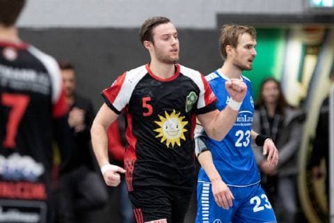 Luebbecke Germany 26 12 2018 2 Handball Bundesliga 2018 2019 TuS N Luebbecke vs TSV Bayer Dormagen L R Jo Gerrit Genz Luebbecke Benjamin Richter Dormagen Luebbecke Nordrhein Westfalen Germany Merkur Arena