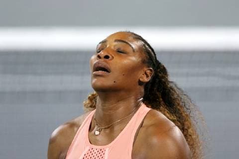(181228) -- ABU DHABI, Dec. 28, 2018 (Xinhua) -- Serena Williams of the United States reacts during the match against her sister Venus Williams at the 2018 Mubadala World Tennis Championship in Abu Dhabi, the United Arab Emirates (UAE), on Dec. 27, 2018. Serena Williams lost 1-2. (Xinhua Mahmoud Khaled) (SP)UAE-ABU DHABI-TENNIS-MUBADALA WORLD TENNIS CHAMPIONSHIP 