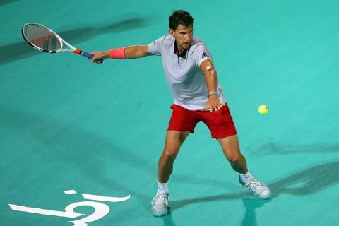 (181228) -- ABU DHABI, Dec. 28, 2018 (Xinhua) -- Dominic Thiem of Austria competes during his match against Karen Khachanov of Russia at the 2018 Mubadala World Tennis Championship in Abu Dhabi, the United Arab Emirates (UAE), on Dec. 27, 2018. Dominic Thiem lost 0-2. (Xinhua Mahmoud Khaled) (SP)UAE-ABU DHABI-TENNIS-MUBADALA WORLD TENNIS CHAMPIONSHIP 