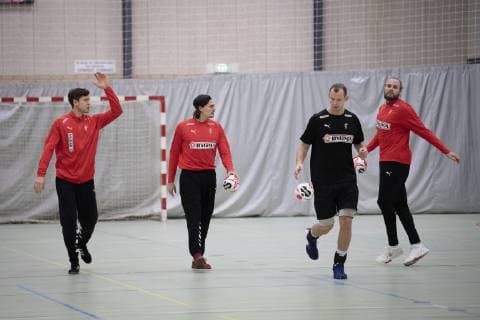 Maalvogter Niklas Landin Jannick Green Simon Hald and Henrik Moellgaard The Danish mens team trains ahead of the Handball World Championship in Northwest Hall in Herning on Friday 28 December 2018 Herning Denmark, detectedSourceLanguage  Copyright: BoxAmstrup BoxAmstrupx cop103 spdk20181228-183515-L