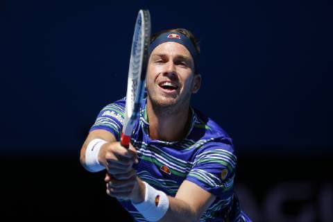 29th December 2018, RAC Arena, Perth, Australia; Hopman Cup Tennis, sponsored by Mastercard; Cameron Norrie of Team Great Britain plays a forehand shot against Stefanos Tsitsipas of Team Greece  ActionPlus12090979 DavidxWoodley