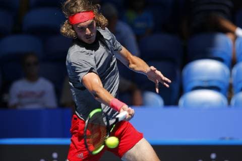 29th December 2018, RAC Arena, Perth, Australia; Hopman Cup Tennis, sponsored by Mastercard; Stefanos Tsitsipas of Team Greece plays a forehand shot against Cameron Norrie of Team Great Britain  ActionPlus12090981 DavidxWoodley
