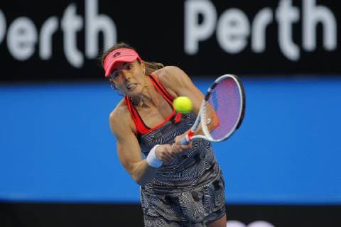 29th December 2018, RAC Arena, Perth, Australia; Hopman Cup Tennis, sponsored by Mastercard; Alize Cornet of Team France plays a backhand shot against Ashleigh Barty of Team Australia  ActionPlus12091122 DavidxWoodley