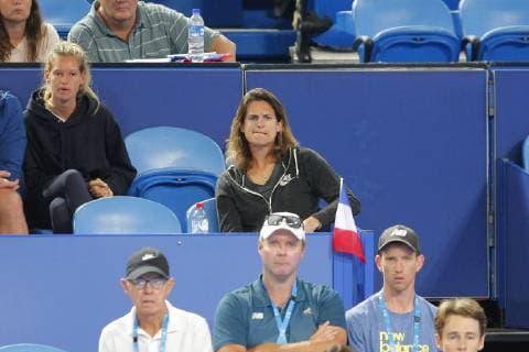 29th December 2018, RAC Arena, Perth, Australia; Hopman Cup Tennis, sponsored by Mastercard; Emelie Mauresmo watches Lucas Pouille of Team France play against Matt Ebden of Team Australia  ActionPlus12091130 DavidxWoodley