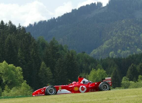 Germany s Formula One driver Michael Schumacher steers his Ferrari at the A1 race track during the second qualifying of the Austrian Formula One GP in Spielberg Austria Saturday May 17 2003 He will starts from pole position in the race on Sunday May 18 2003 Eckehard Schulz SPIELBERG AUT