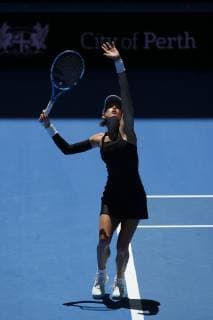 30th December 2018, RAC Arena, Perth, Australia; Hopman Cup Tennis, sponsored by Mastercard; Garbine Muguruza of Team Spain serves to Angelique Kerber of Team Germany  ActionPlus12091651 DavidxWoodley