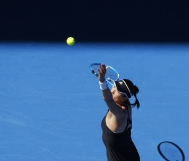 30th December 2018, RAC Arena, Perth, Australia; Hopman Cup Tennis, sponsored by Mastercard; Garbine Muguruza of Team Spain serves to Angelique Kerber of Team Germany  ActionPlus12091654 DavidxWoodley