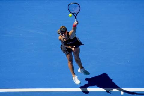 30th December 2018, RAC Arena, Perth, Australia; Hopman Cup Tennis, sponsored by Mastercard; Angelique Kerber of Team Germany serves to Garbine Muguruza of Team Spain  ActionPlus12091664 DavidxWoodley
