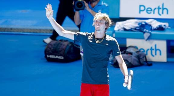30th December 2018, RAC Arena, Perth, Australia; Hopman Cup Tennis, sponsored by Mastercard; Alexander Zverev of Team Germany waives to the fans after he won his match against David Ferrer of Team Spain 2 sets to 1  ActionPlus12091708 DavidxWoodley