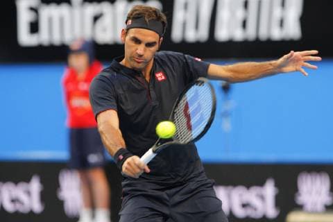 30th December 2018, RAC Arena, Perth, Australia; Hopman Cup Tennis, sponsored by Mastercard; Roger Federer of Team Switzerland plays a backhand shot against Cameron Norrie of Team Great Britain  ActionPlus12091725 DavidxWoodley