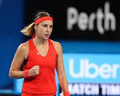 Belinda Bencic makes the fist and cheers cheers joy emotion Copyright: xJuergenxHasenkopfx