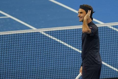 30th December 2018, RAC Arena, Perth, Australia; Hopman Cup Tennis, sponsored by Mastercard; Roger Federer of Team Switzerland plays up the crowd during the mixed doubles  ActionPlus12091769 DavidxWoodley