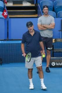 Belinda Bencic Father Coach Ivan Bencic and Martin Hromkovic Training Copyright: xJuergenxHasenkopfx