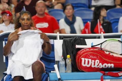 1st January 2019, RAC Arena, Perth, Australia; Hopman Cup Tennis, sponsored by Mastercard; Serena Williams of Team USA wipes herself down during a break in play against Belinda Bencic of Team Switzerland  ActionPlus12091951 DavidxWoodley