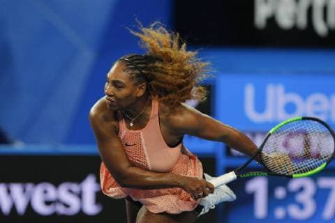1st January 2019, RAC Arena, Perth, Australia; Hopman Cup Tennis, sponsored by Mastercard; Serena Williams of Team USA serves to Belinda Bencic of Team Switzerland  ActionPlus12091957 DavidxWoodley
