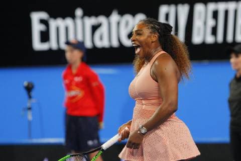 1st January 2019, RAC Arena, Perth, Australia; Hopman Cup Tennis, sponsored by Mastercard; Serena Williams of Team USA reacts to Belinda Bencic of Team Switzerland challenging the point that won her the match  ActionPlus12091964 DavidxWoodley