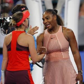1st January 2019, RAC Arena, Perth, Australia; Hopman Cup Tennis, sponsored by Mastercard; Serena Williams of Team USA congratulates Belinda Bencic of Team Switzerland after Switzerland defeated the USA in the mixed doubles 2 sets to Love  ActionPlus12092033 DavidxWoodley