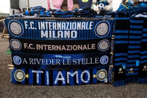 January 1, 2019 - Milan, Italy - Milan, Inter and Juventus t-shirts and gadgets for sale at a street vendor in front of the San Siro stadium, on January 01 2019 Daily Life In Milan  - ZUMAn230 88064672st Copyright: xMairoxCinquettix
