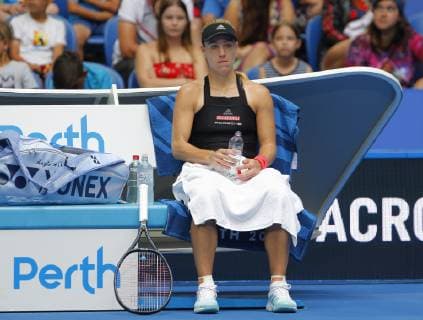 2nd January 2019, RAC Arena, Perth, Australia; Hopman Cup Tennis, sponsored by Mastercard; Angelique Kerber of Team Germany takes a break between games against Alize Cornet of Team France  ActionPlus12092265 DavidxWoodley