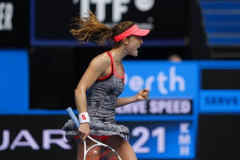 2nd January 2019, RAC Arena, Perth, Australia; Hopman Cup Tennis, sponsored by Mastercard; Alize Cornet of Team France reacts to winning the first set against Angelique Kerber of Team Germany  ActionPlus12092273 DavidxWoodley