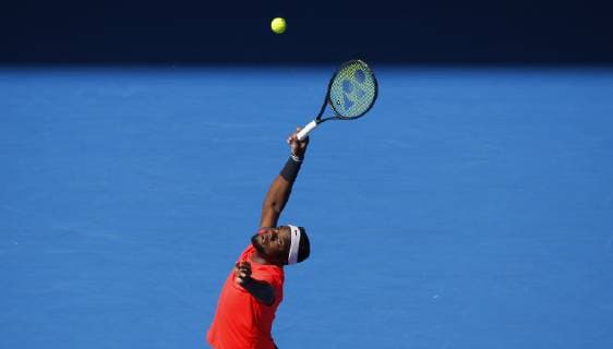3rd January 2019, RAC Arena, Perth, Australia; Hopman Cup Tennis, sponsored by Mastercard; Frances Tiafoe of Team USA serves to Cameron Norrie of Team Great Britain  ActionPlus12092571 DavidxWoodley