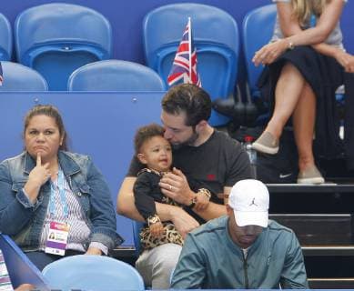 3rd January 2019, RAC Arena, Perth, Australia; Hopman Cup Tennis, sponsored by Mastercard; Serena Williams husband Alexis Ohanian holds their daughter Alexis as they watch her play against Katie Boulter of Team Britain  ActionPlus12092666 DavidxWoodley