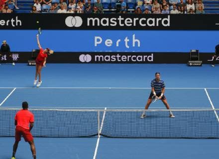 3rd January 2019, RAC Arena, Perth, Australia; Hopman Cup Tennis, sponsored by Mastercard; Katie Boulter and Cameron Norrie of Team Great Britain in the mixed doubles against the USA  ActionPlus12092682 DavidxWoodley