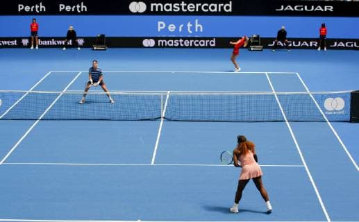 3rd January 2019, RAC Arena, Perth, Australia; Hopman Cup Tennis, sponsored by Mastercard; Katie Boulter and Cameron Norrie of Team Great Britain in the mixed doubles against the USA  ActionPlus12092683 DavidxWoodley