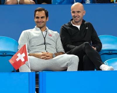Roger Federer sits in the players box with his coach coach Ivan Ljubicic Tennis Hopman Cup 2019 ITF RAC Arena Perth Western Australia Australia 3 January 2019 Â Copyright: xJuergenxHasenkopfx