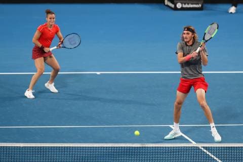 Maria Sakkari and Stefanos Tsitsipas Mixed Doubles Tennis Hopman Cup 2019 ITF RAC Arena Perth Western Australia Australia 3 January 2019 Â Copyright: xJuergenxHasenkopfx